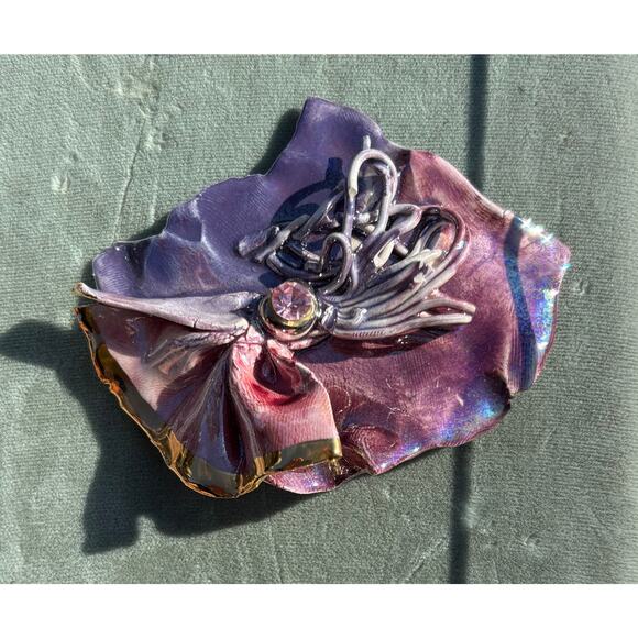 Amy Lacombe Vitage Abstract Ceramic Clay Brooch Jewelry 80'-90' 24K Gold - Picture 1 of 5